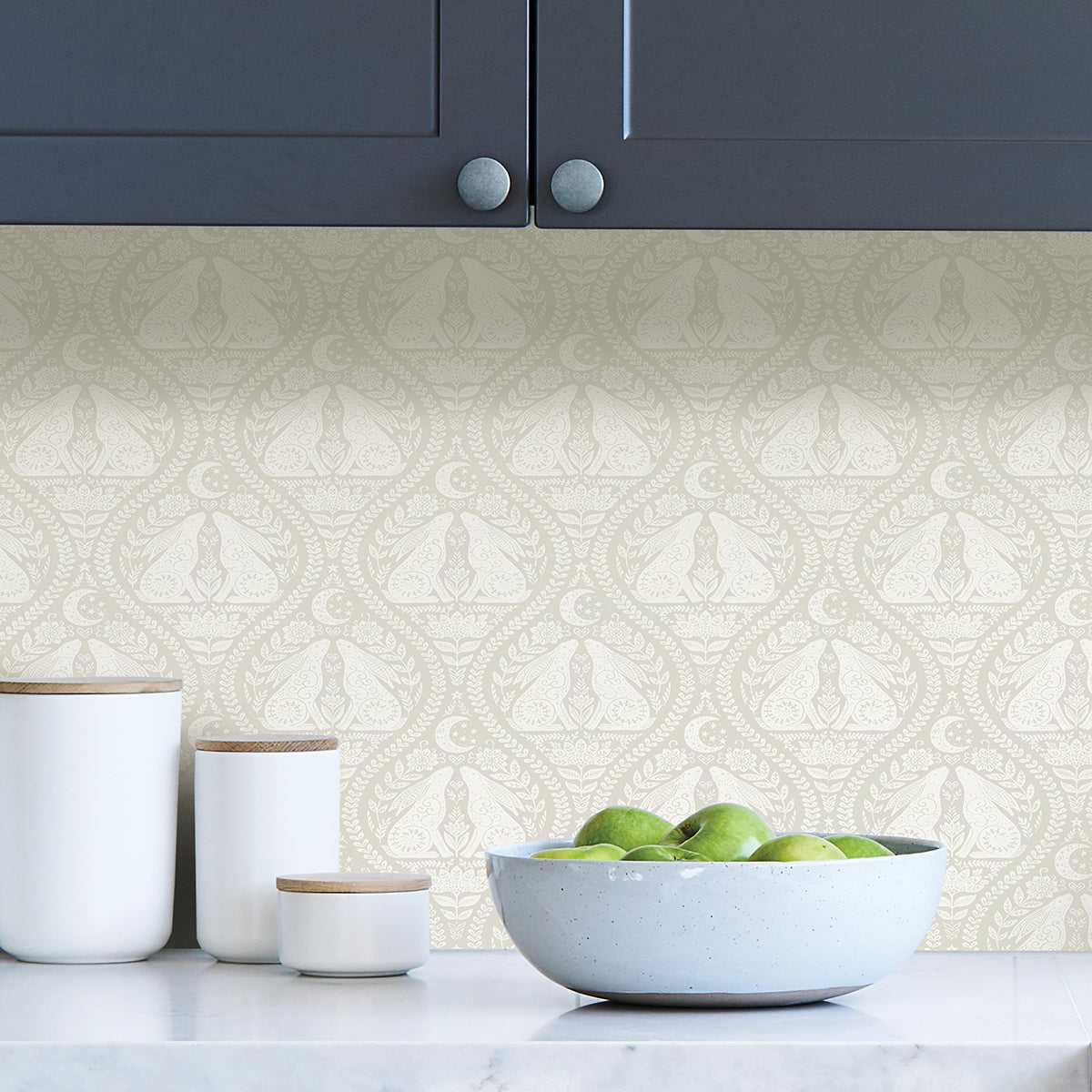 Cream Moon Rabbit Peel and Stick Wallpaper - Brewster Wallcovering