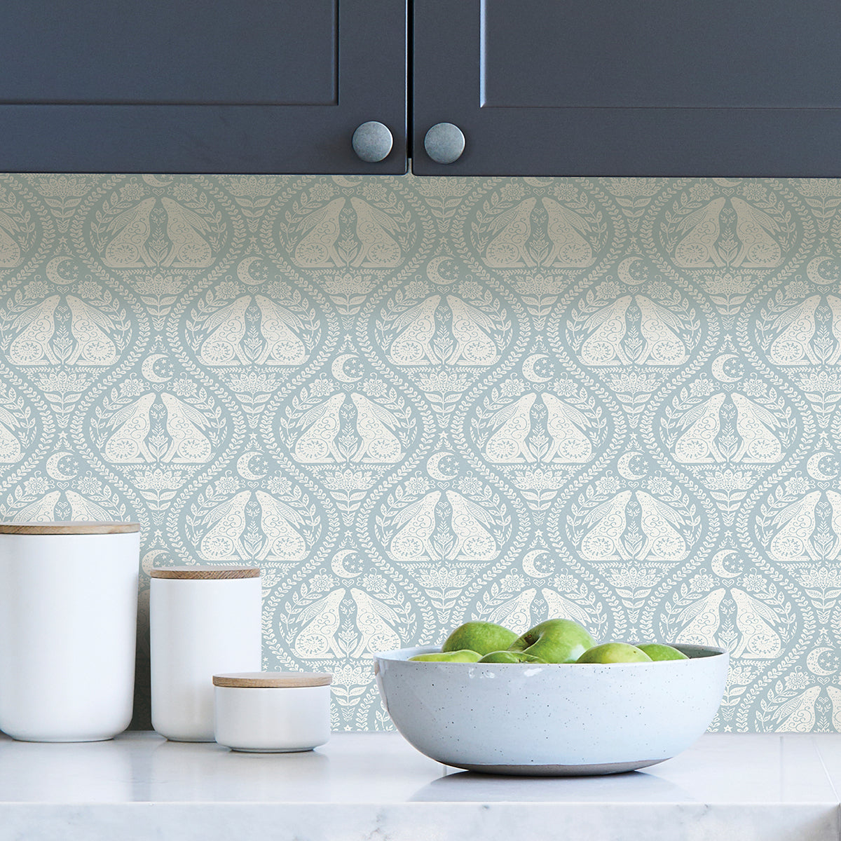 Blue Moon Rabbit Peel and Stick Wallpaper - Brewster Wallcovering