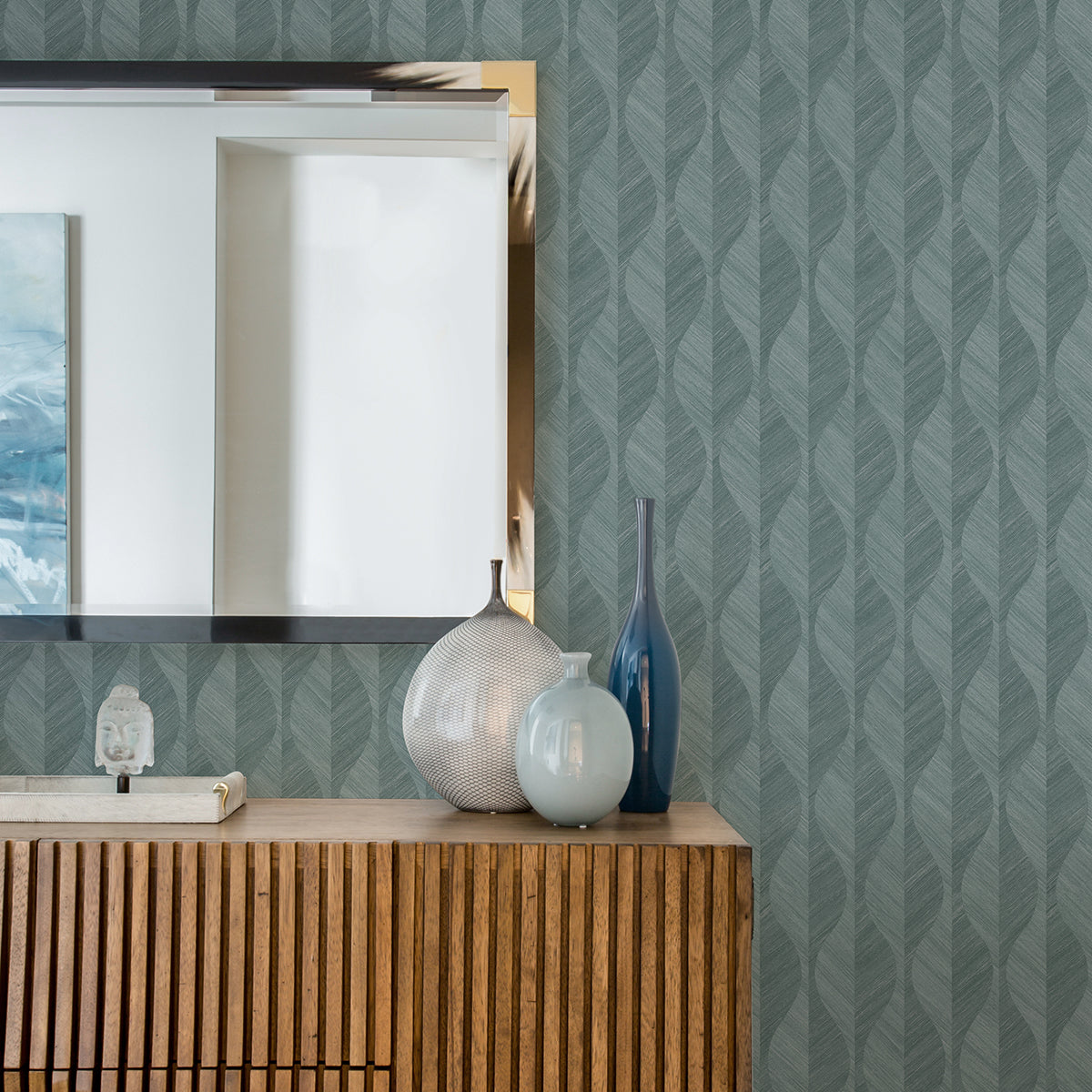 Oresome Teal Ogee Wallpaper - Brewster Wallcovering