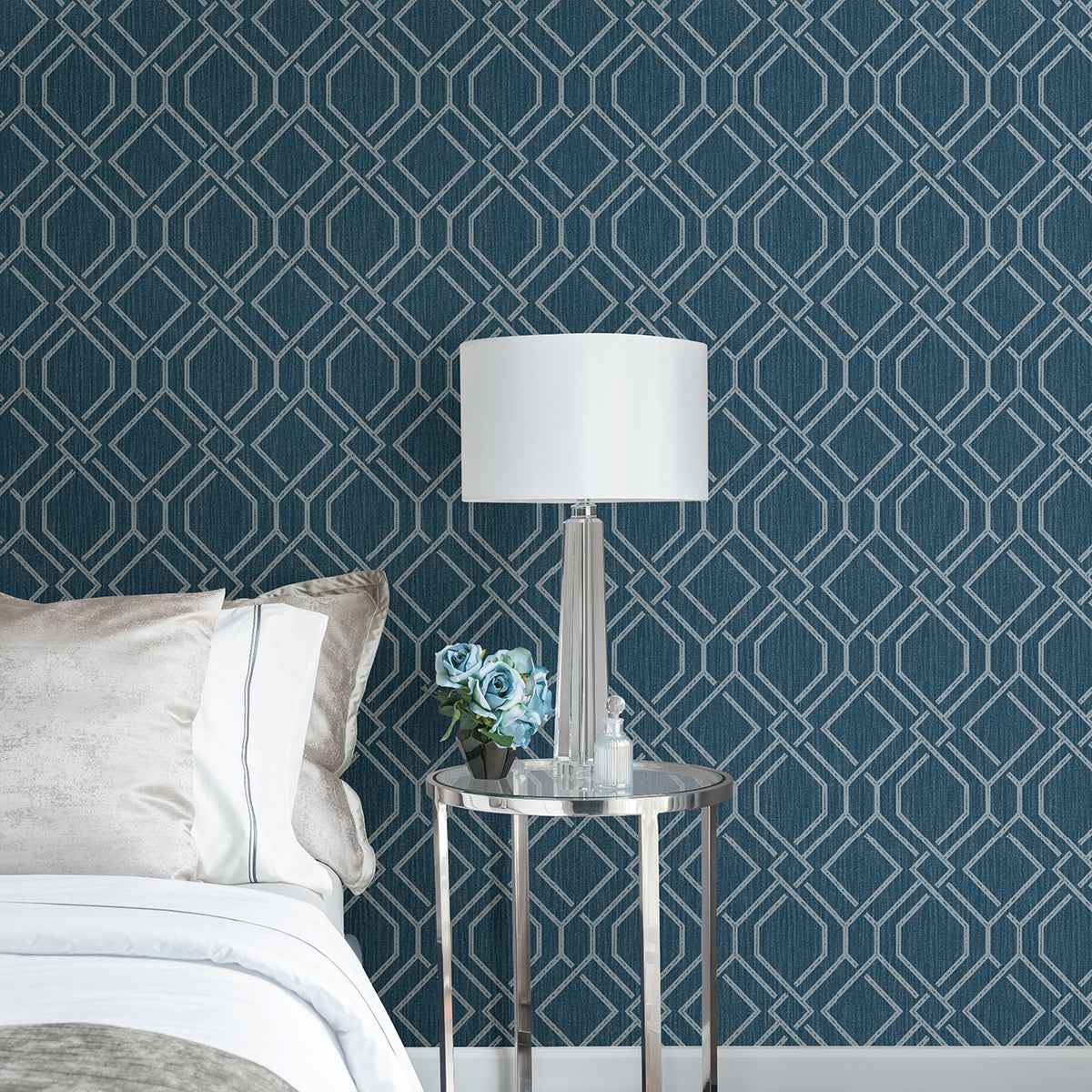 Frege Blue Trellis Wallpaper - York Wallcoverings - 4025-82512