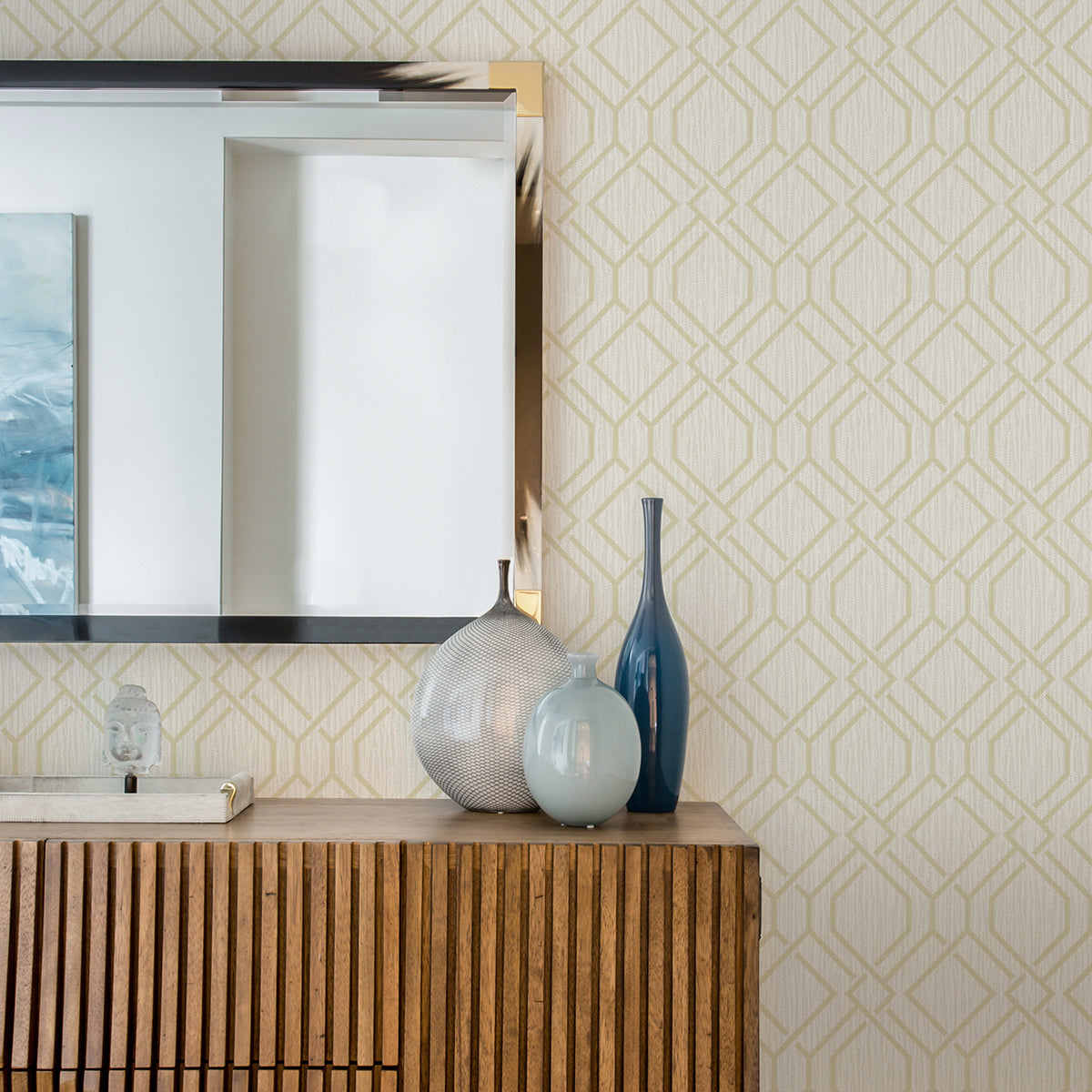 Frege Gold Trellis Wallpaper - Brewster Wallcovering