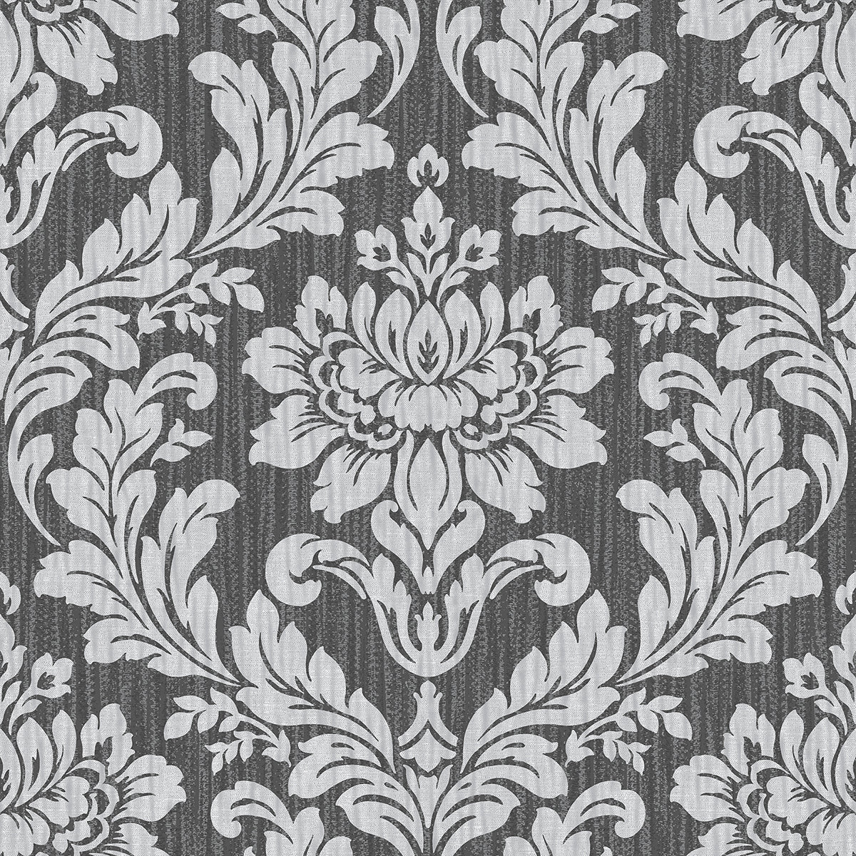 Galois Silver Damask Wallpaper - Brewster Wallcovering