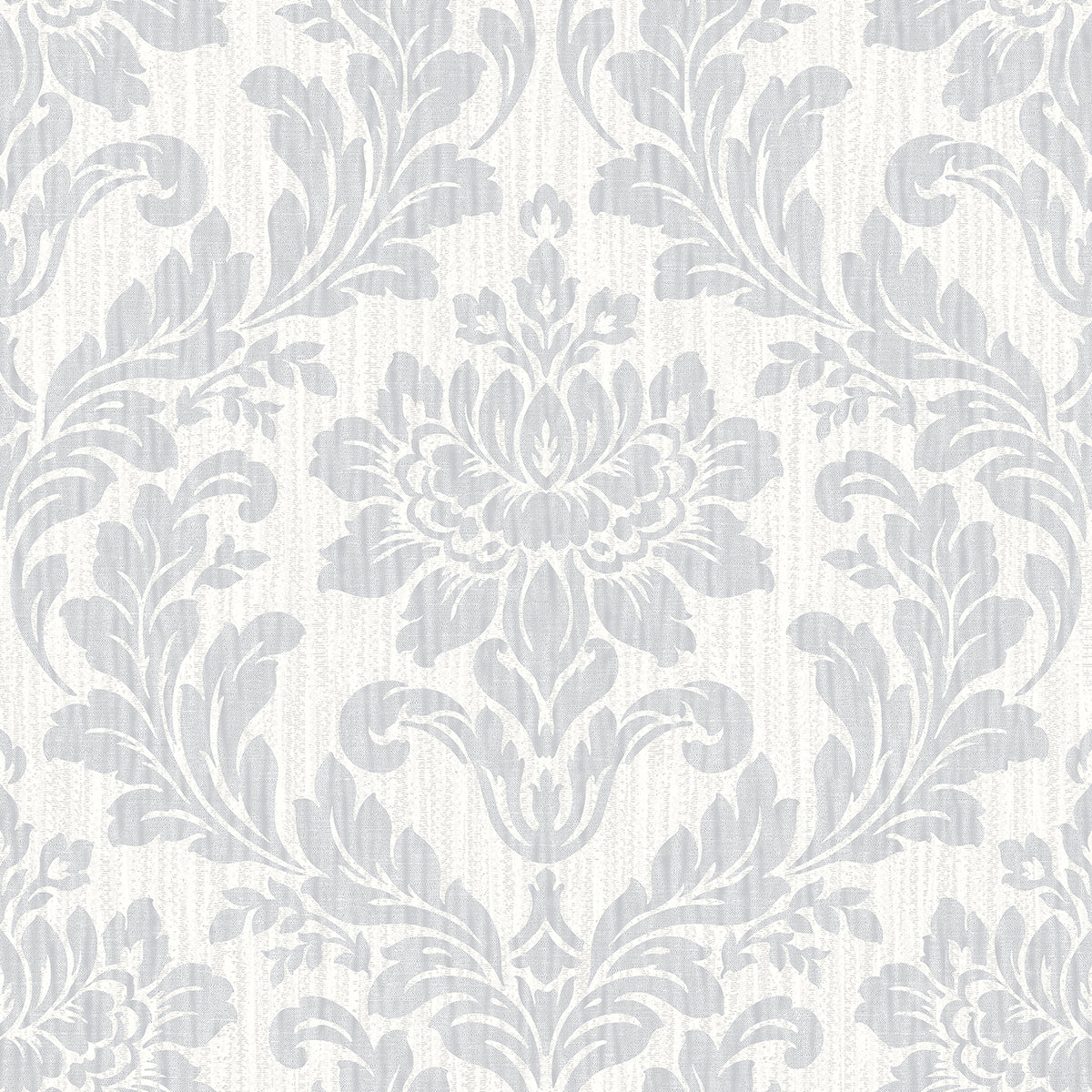 Galois Light Grey Damask Wallpaper - Brewster Wallcovering