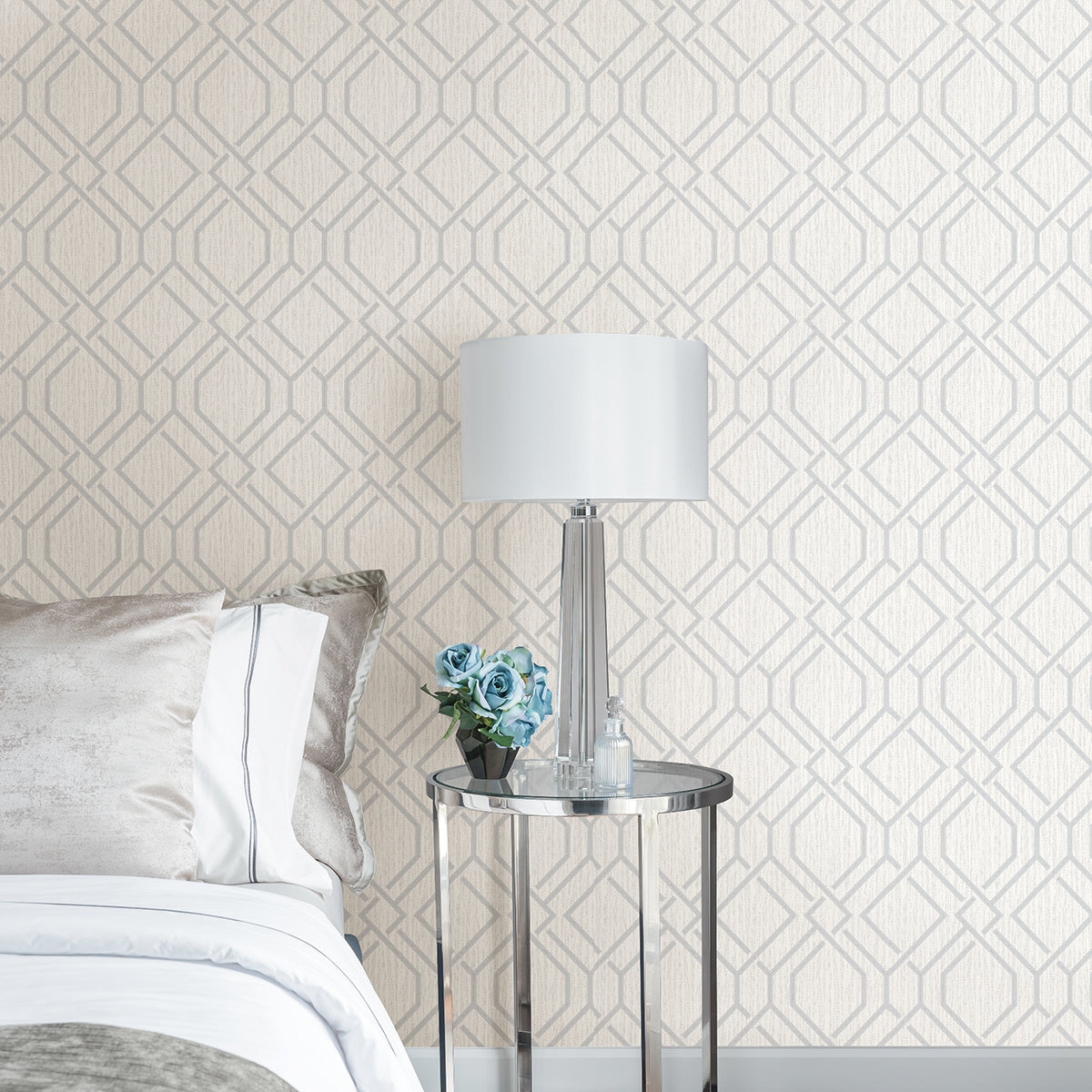 Picture of Frege Silver Trellis Wallpaper