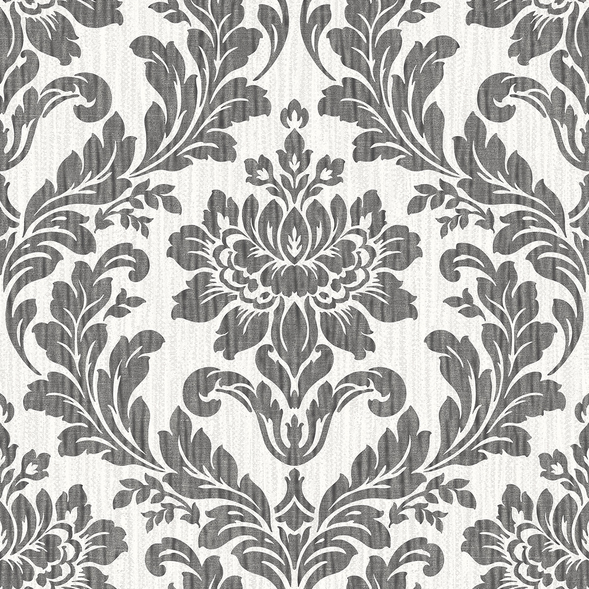 Galois Black Damask Wallpaper - Brewster Wallcovering