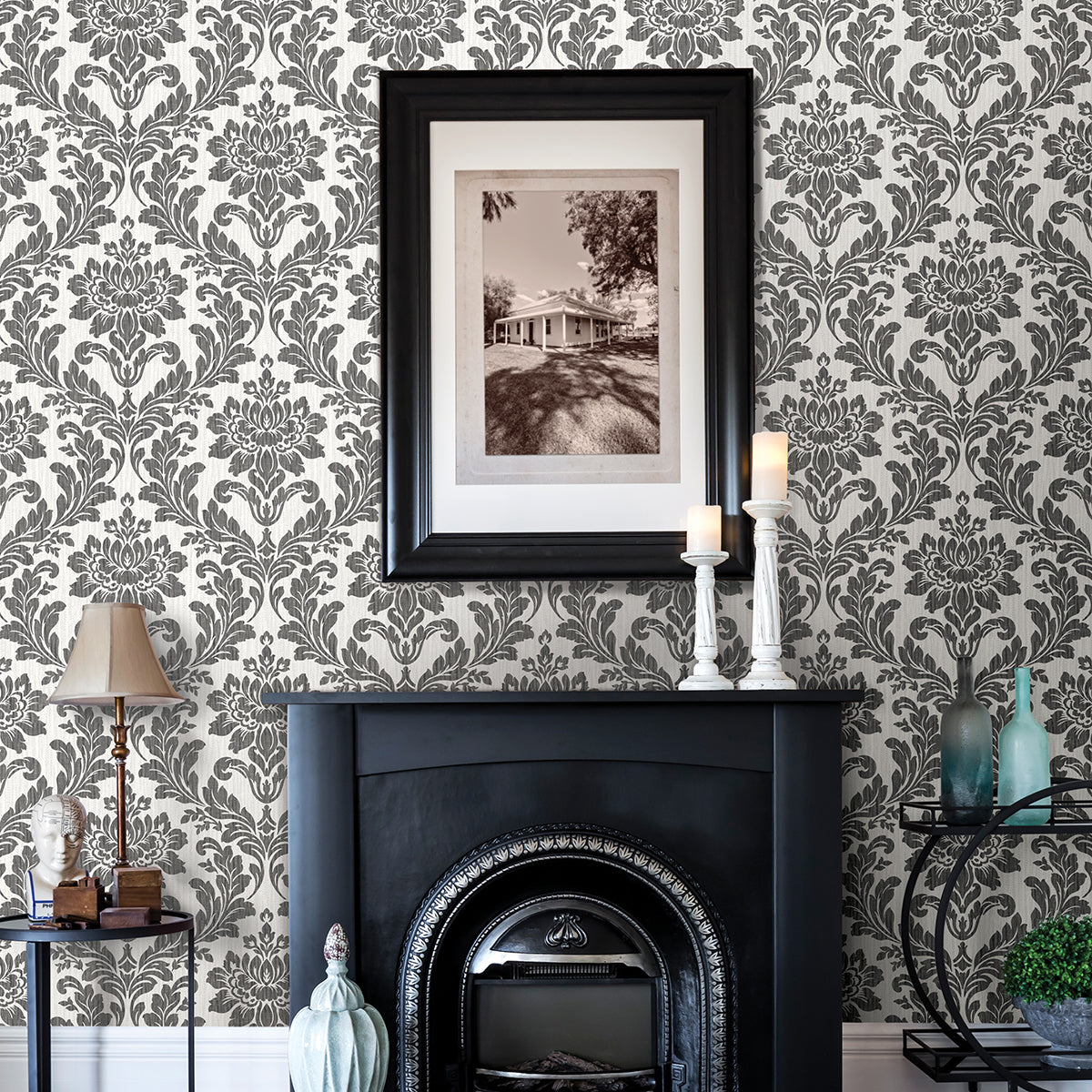 Picture of Galois Black Damask Wallpaper