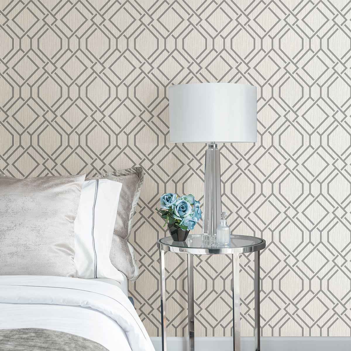 Frege Grey Trellis Wallpaper - York Wallcoverings - 4025-82528