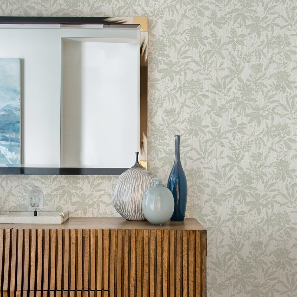 Riemann Green Floral Wallpaper - Brewster Wallcovering