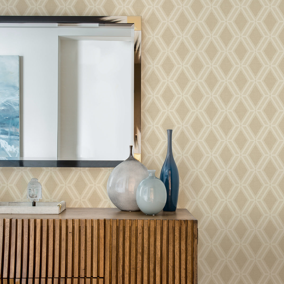 Mersenne Beige Geometric Wallpaper  | Brewster Wallcovering - The WorkRm