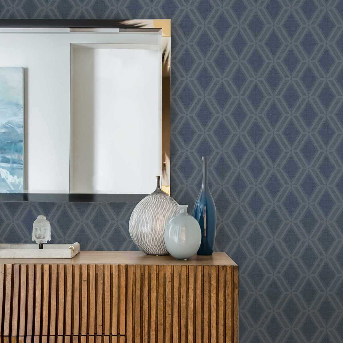 Mersenne Indigo Geometric Wallpaper - Brewster Wallcovering