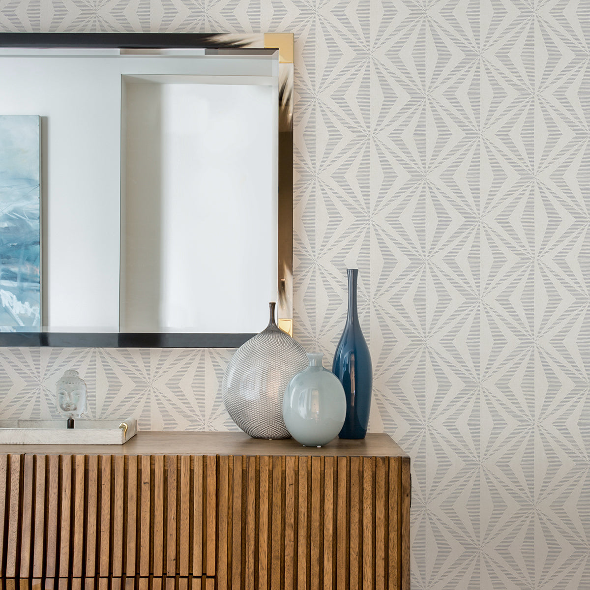 Monge Silver Geometric Wallpaper - Brewster Wallcovering