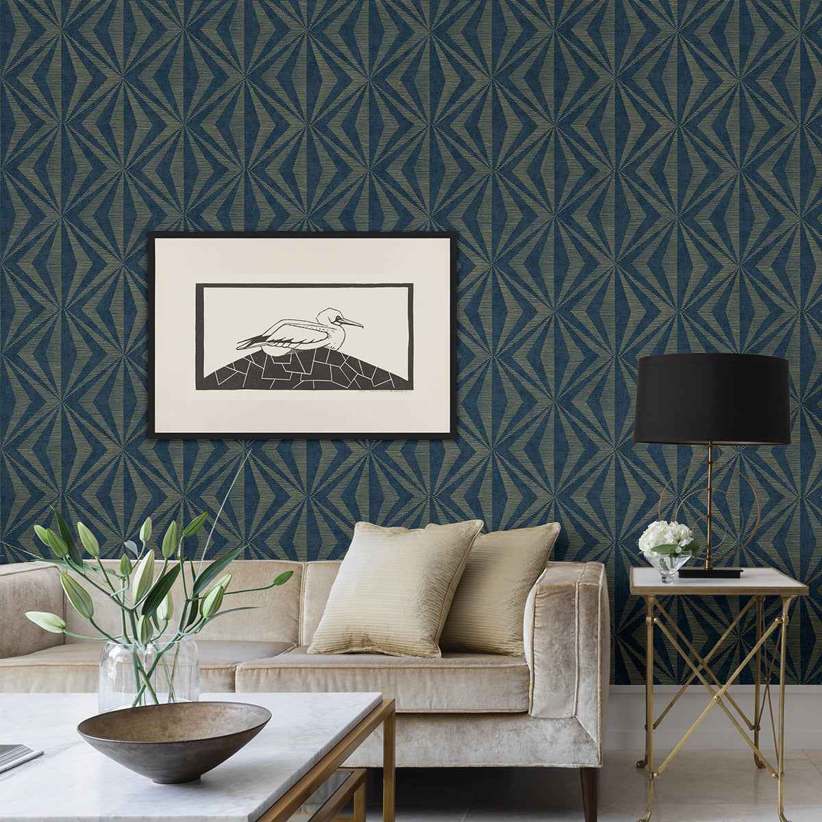 Monge Blue Geometric Wallpaper - York Wallcoverings - 4025-82552