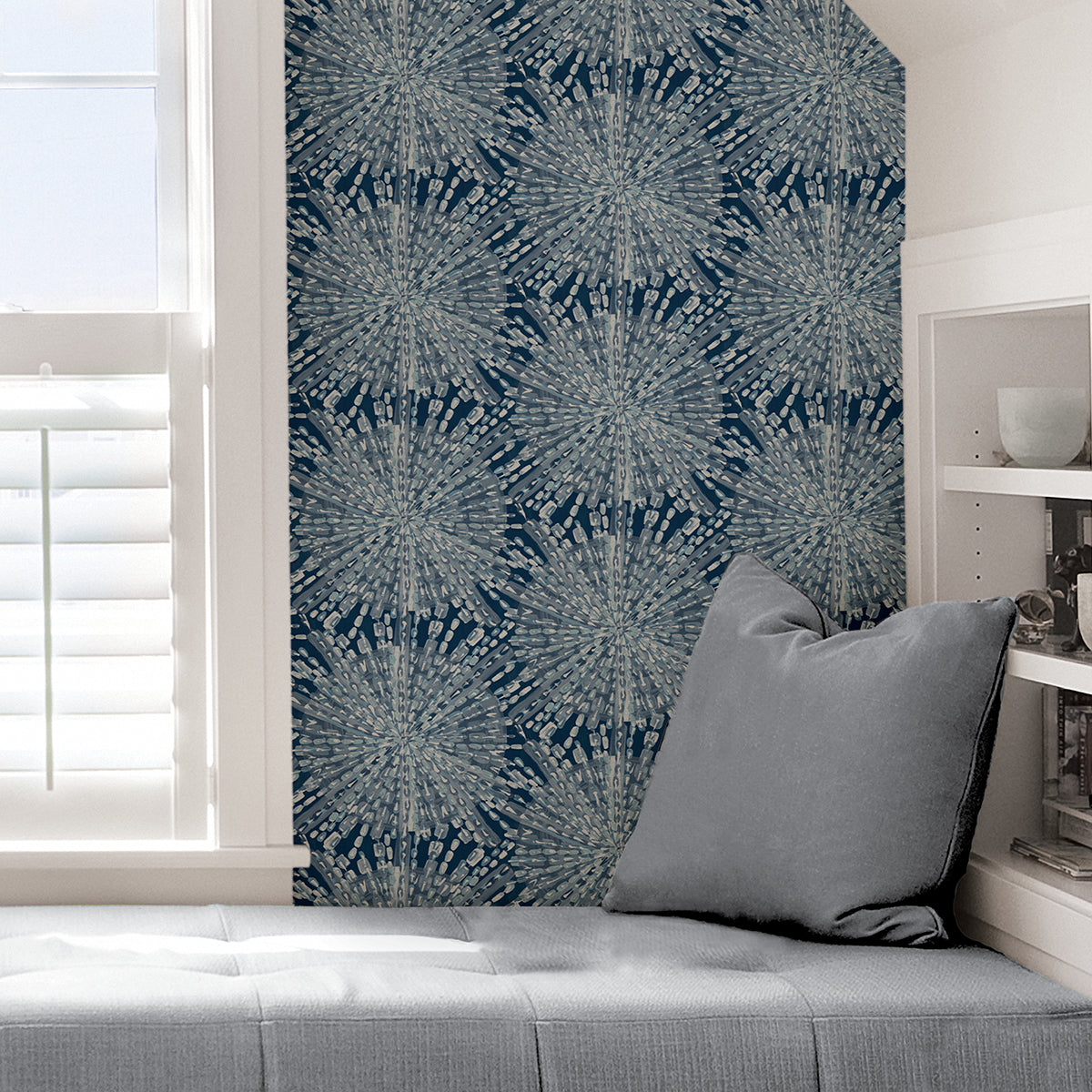 Navy Sunburst Peel and Stick Wallpaper - Brewster Wallcovering