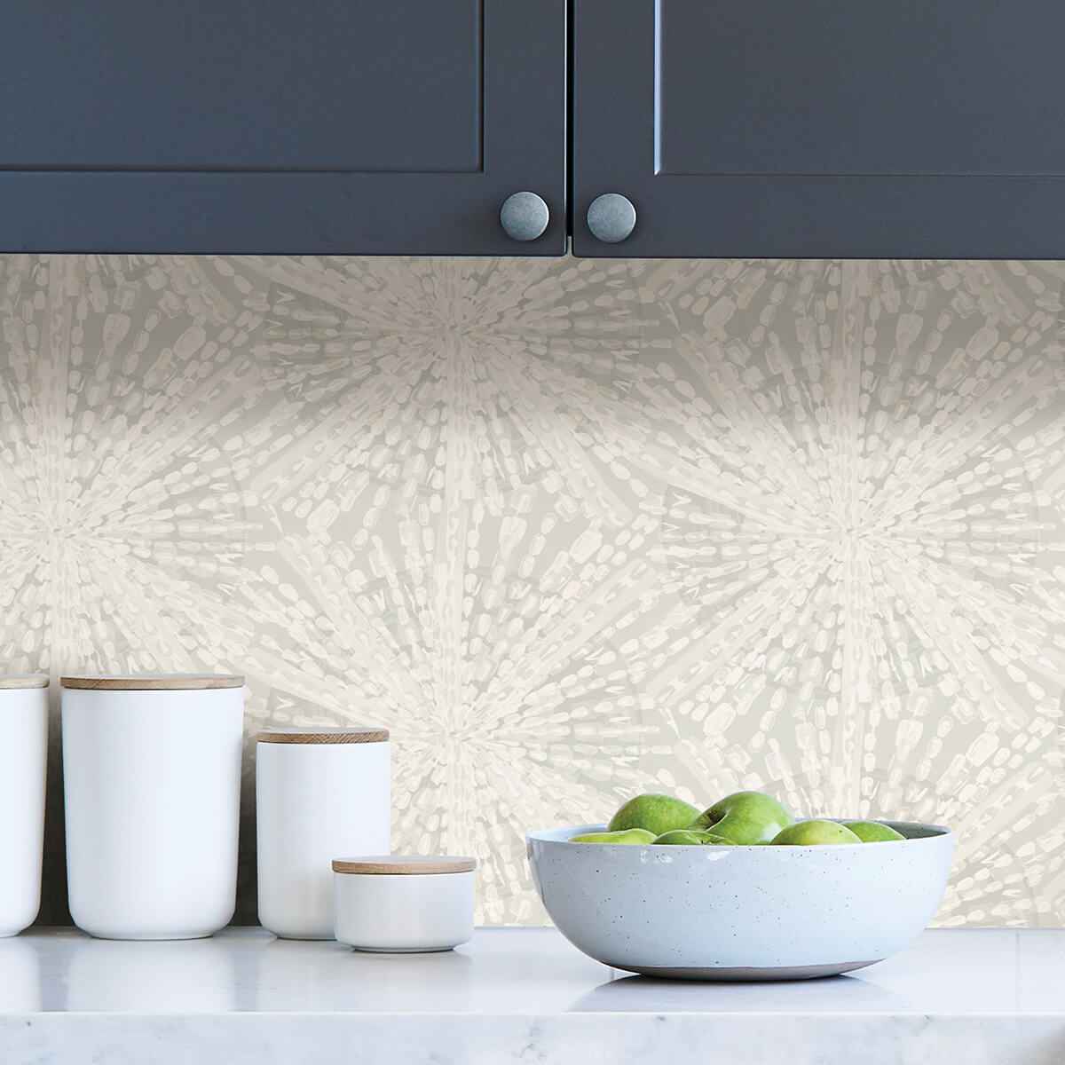 Silver Sunburst Peel & Stick Wallpaper - York Wallcoverings - LLS4117 - York Wallcoverings Wallpaper