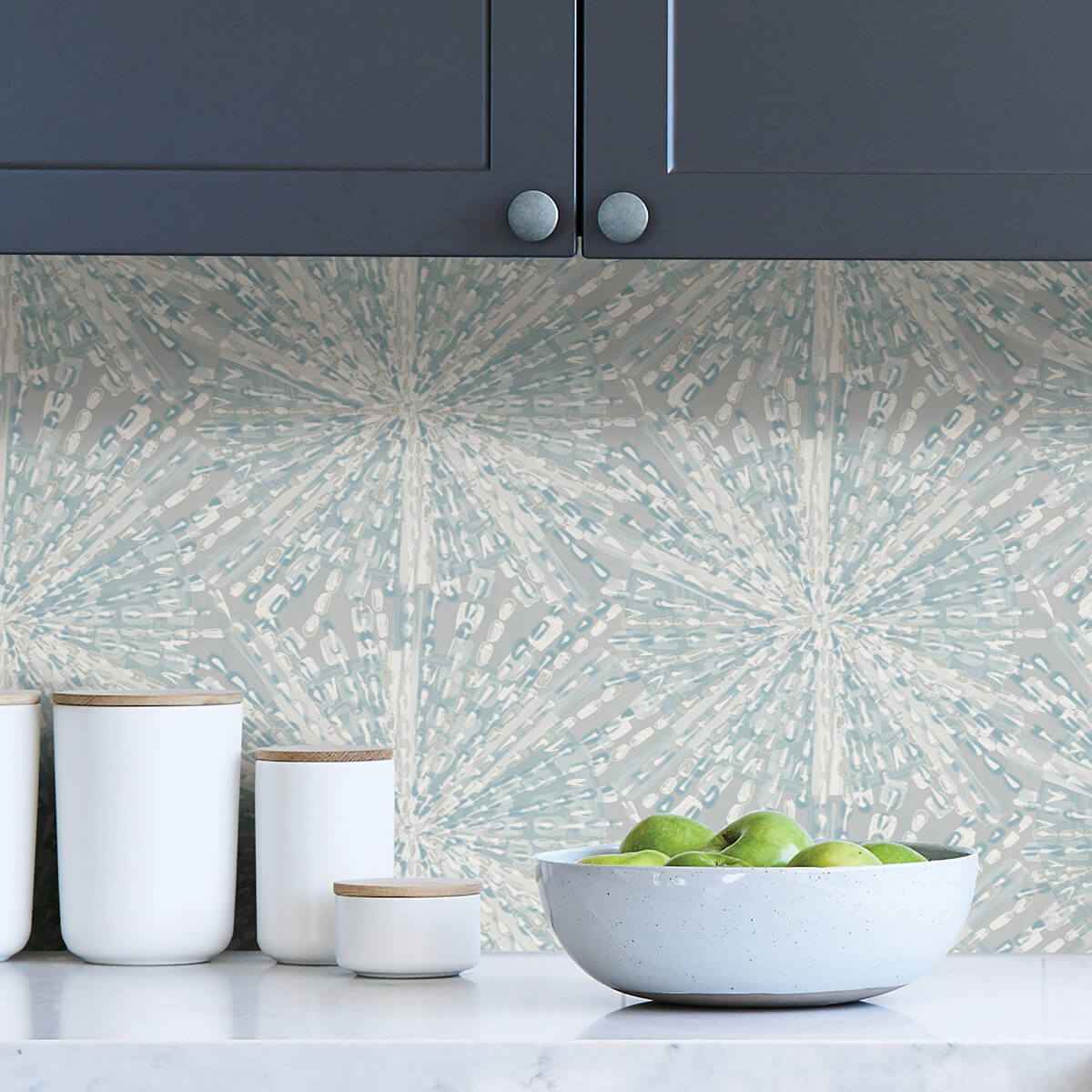 Grey Blue Sunburst Peel and Stick Wallpaper - York Wallcoverings - LLS4118 - York Wallcoverings Wallpaper