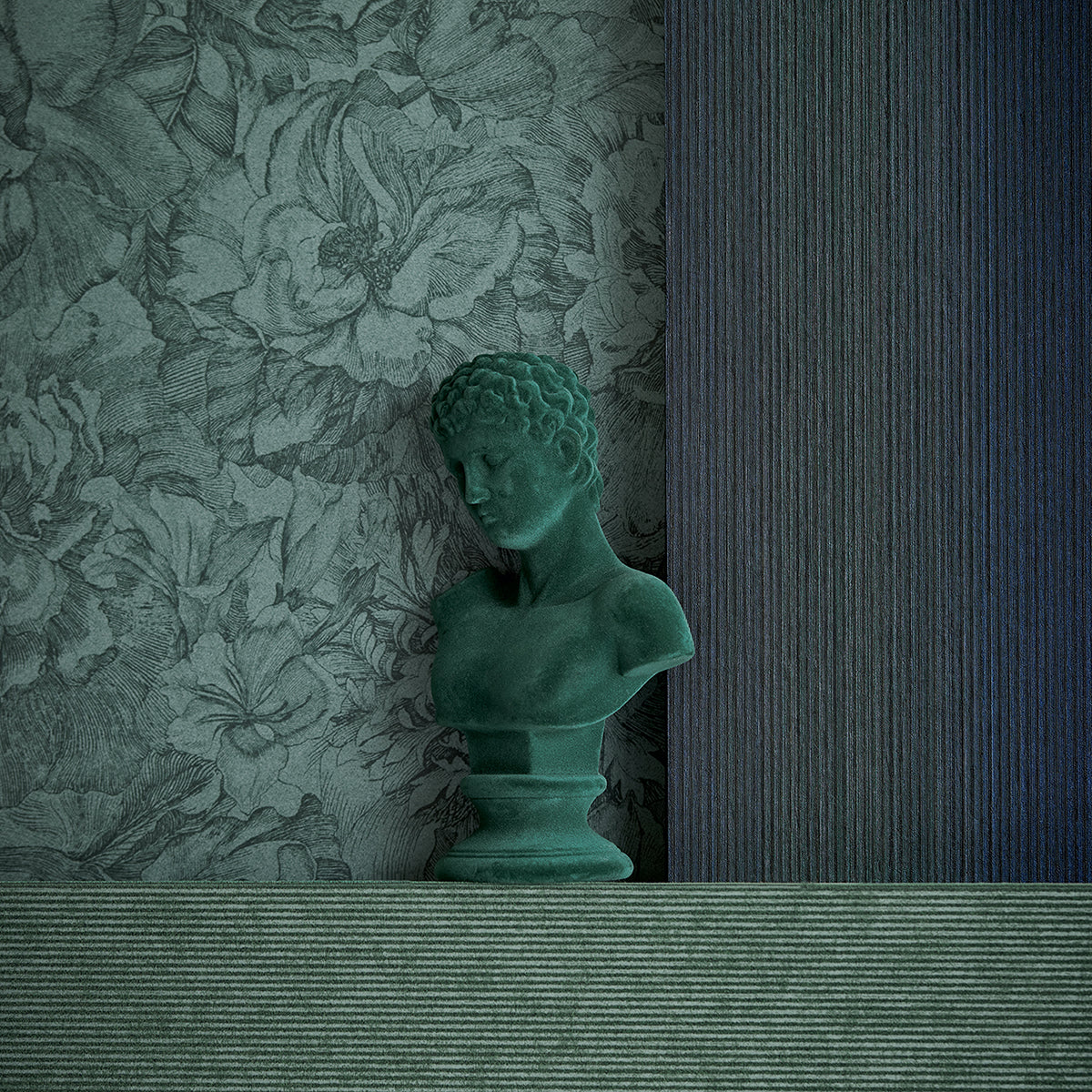 Leonardo Dark Green Flock Stripe Wallpaper - Brewster Wallcovering