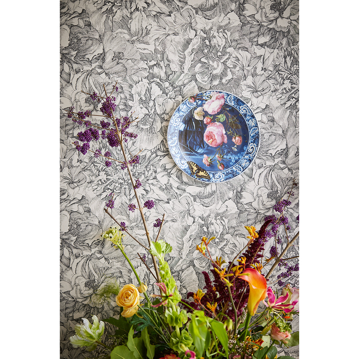 Auguste Charcoal Floral Wallpaper  | Brewster Wallcovering - The WorkRm