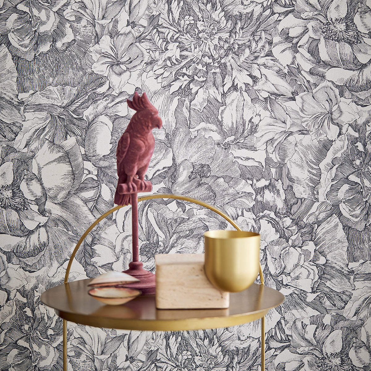 Auguste Charcoal Floral Wallpaper  | Brewster Wallcovering - The WorkRm