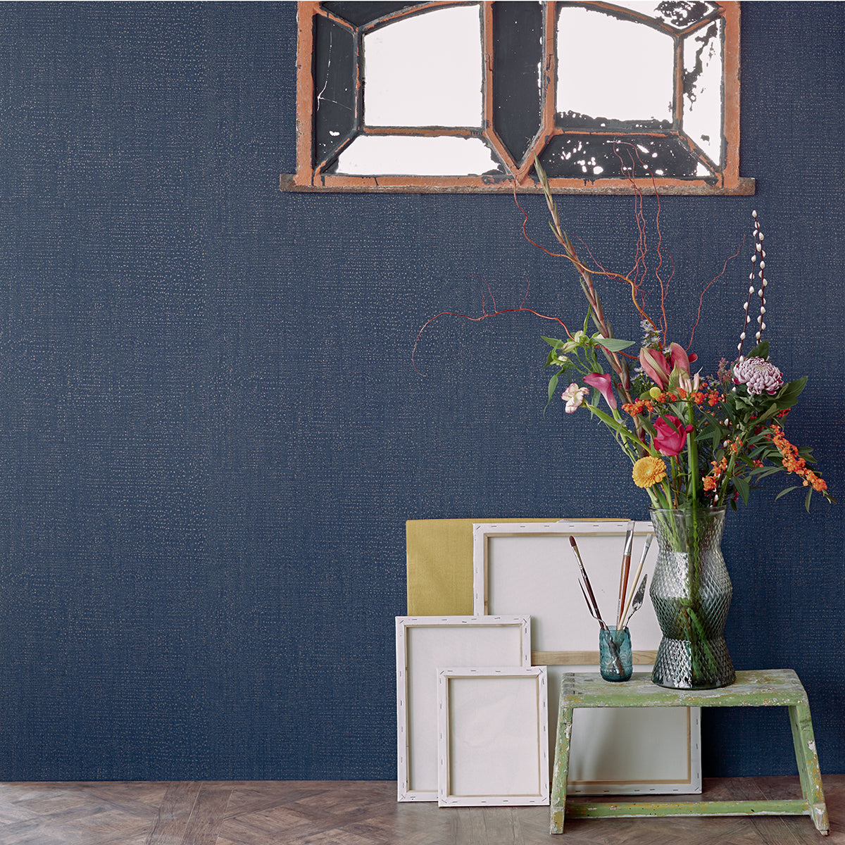 Fransisco Indigo Abstract Dots Wallpaper - Brewster Wallcovering