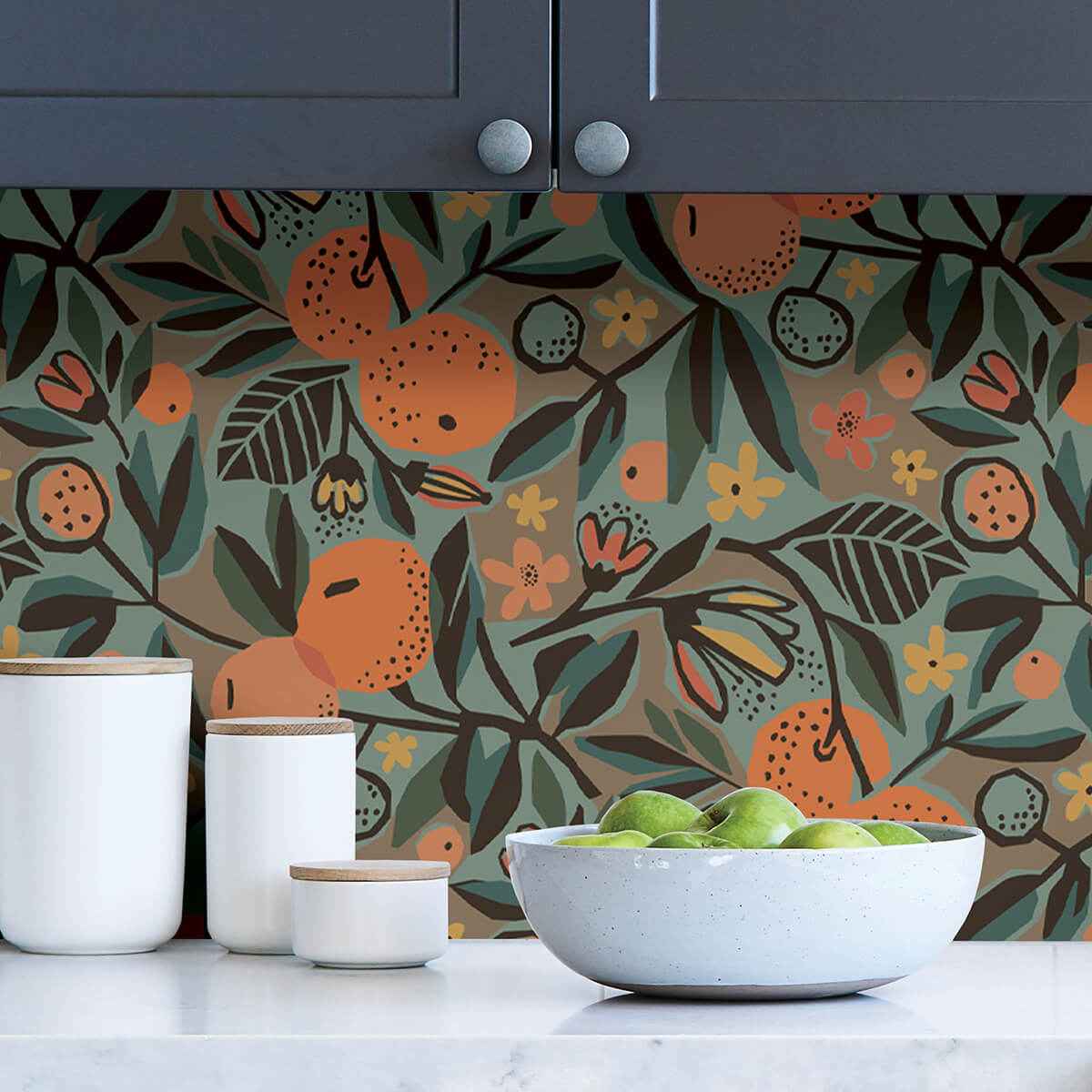 Teal Clementine Garden Peel and Stick Wallpaper - York Wallcoverings - PLS4201 - York Wallcoverings Wallpaper