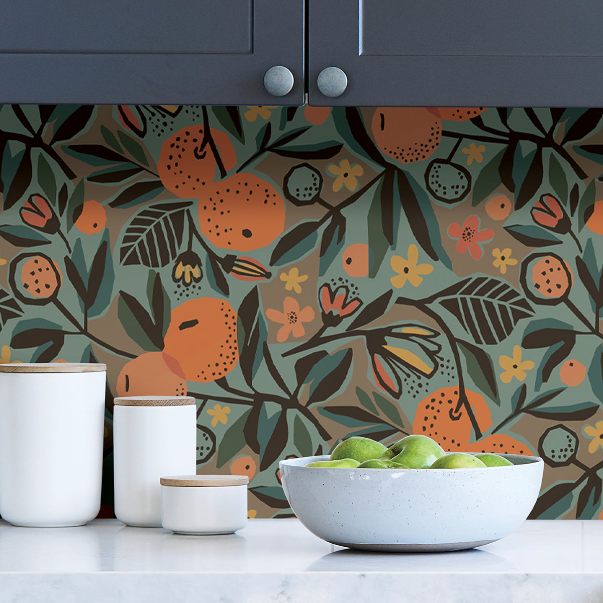 Teal Clementine Garden Peel and Stick Wallpaper - Brewster Wallcovering