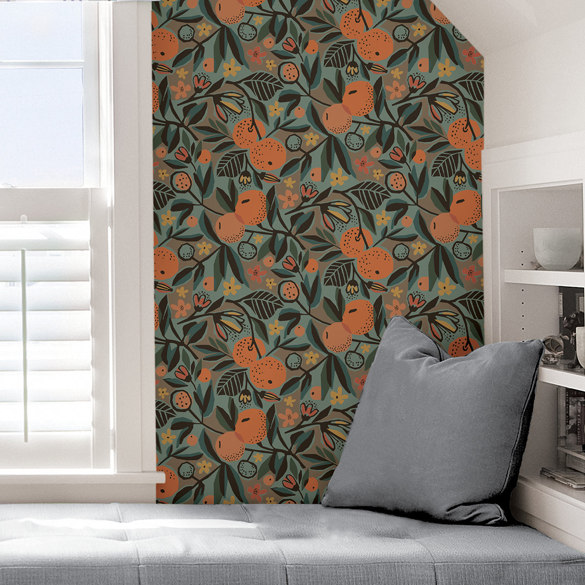 Teal Clementine Garden Peel and Stick Wallpaper - Brewster Wallcovering