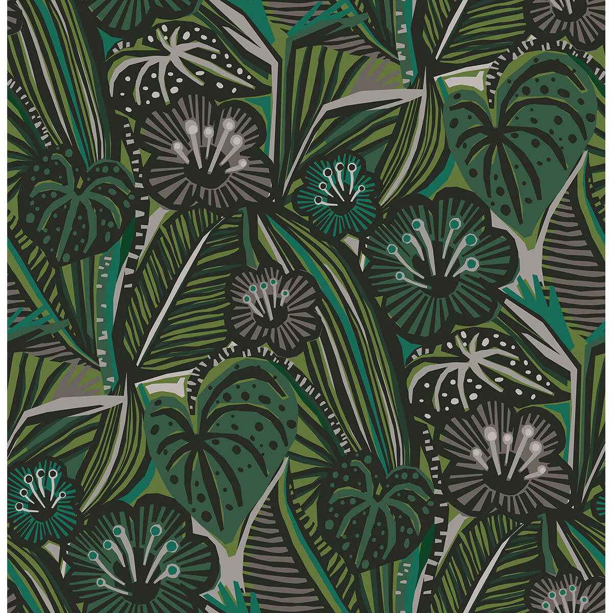 Greens Lotusland Peel & Stick Wallpaper - York Wallcoverings - PLS4205 - York Wallcoverings Wallpaper
