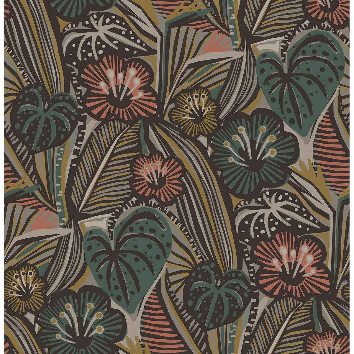 Coral Teal Lotusland Peel and Stick Wallpaper - York Wallcoverings - PLS4206