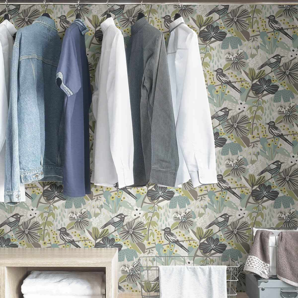 Grey Aqua Jaybird Peel and Stick Wallpaper - York Wallcoverings - PLS4215 - York Wallcoverings Wallpaper