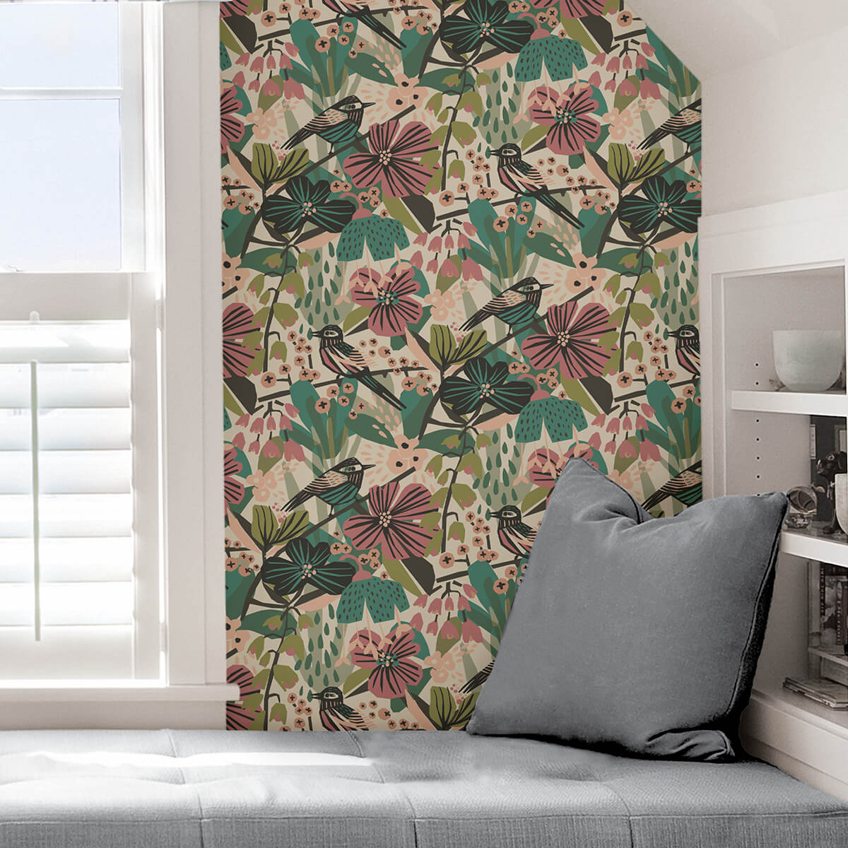 teal-pink-jaybird-peel-and-stick-wallpaper-york-wallcoverings-pls4216 - York Wallcoverings Wallpaper