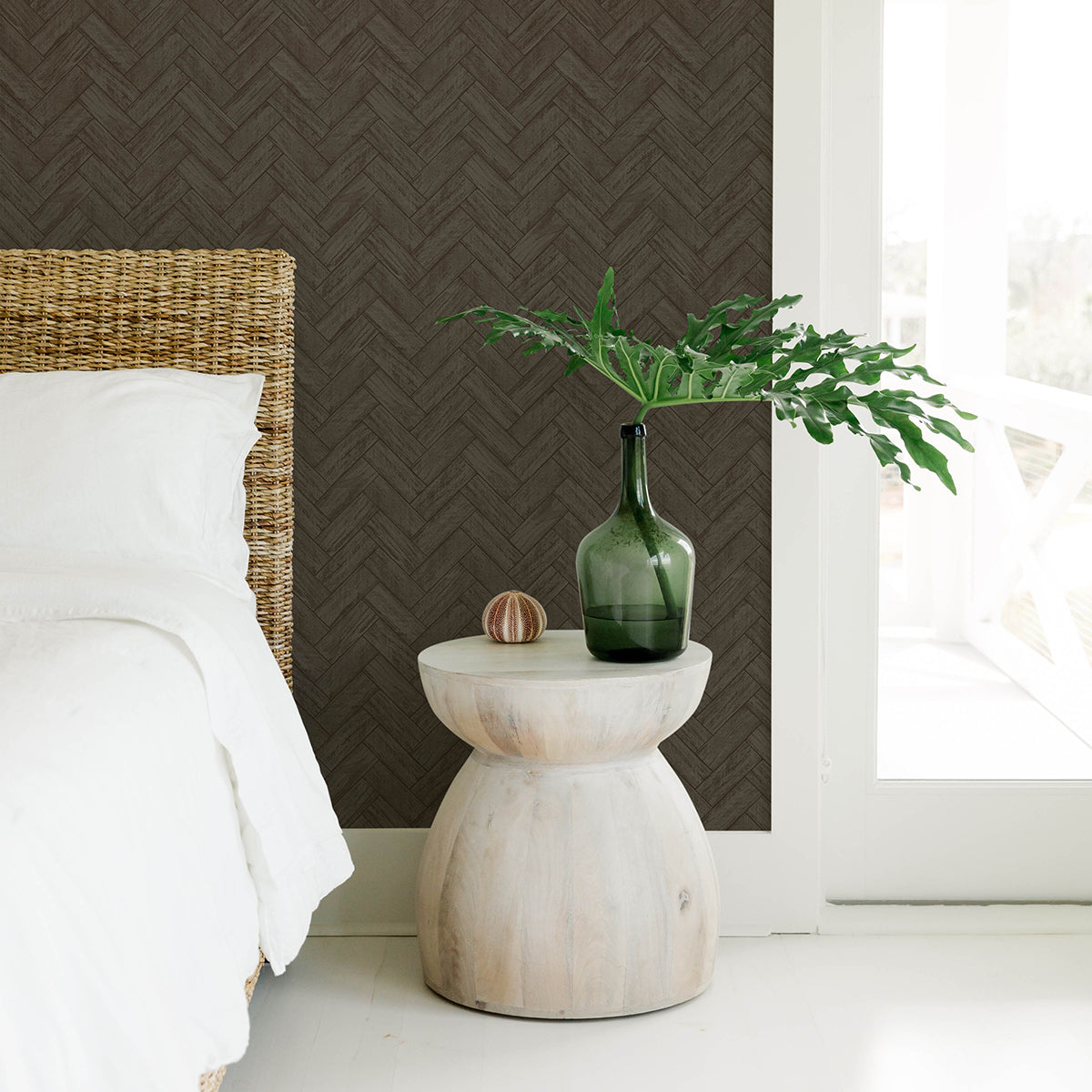 Kaliko Charcoal Wood Herringbone Wallpaper  | Brewster Wallcovering - The WorkRm