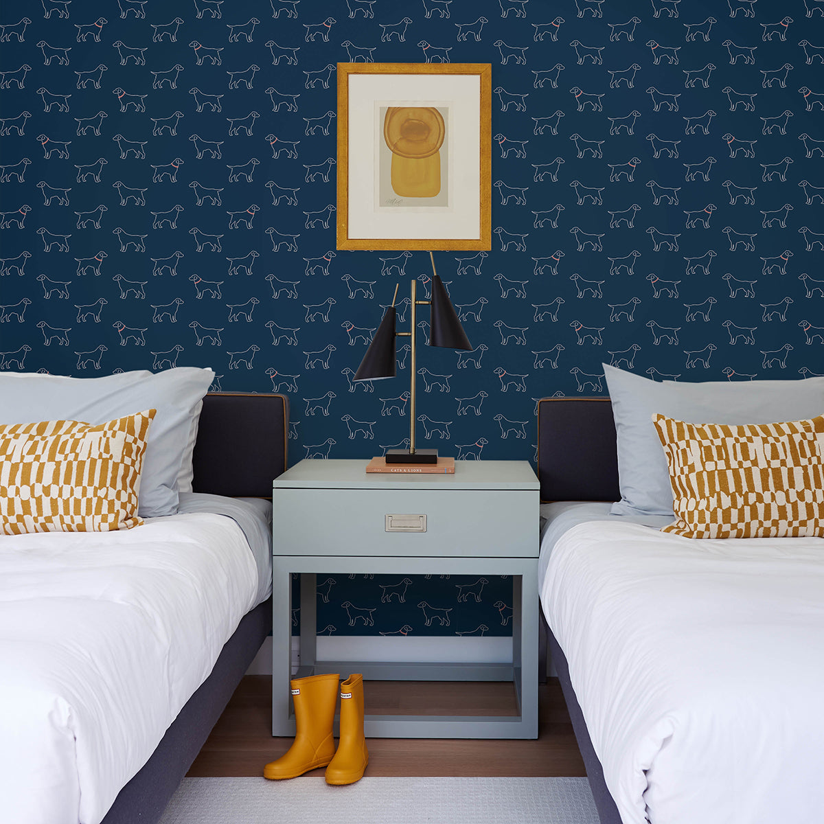 Yoop Dark Blue Dog Wallpaper - Brewster Wallcovering