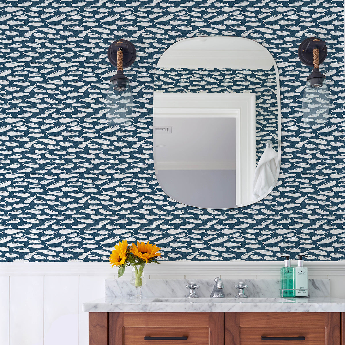 Nunkie Navy Sardine Wallpaper  | Brewster Wallcovering - The WorkRm