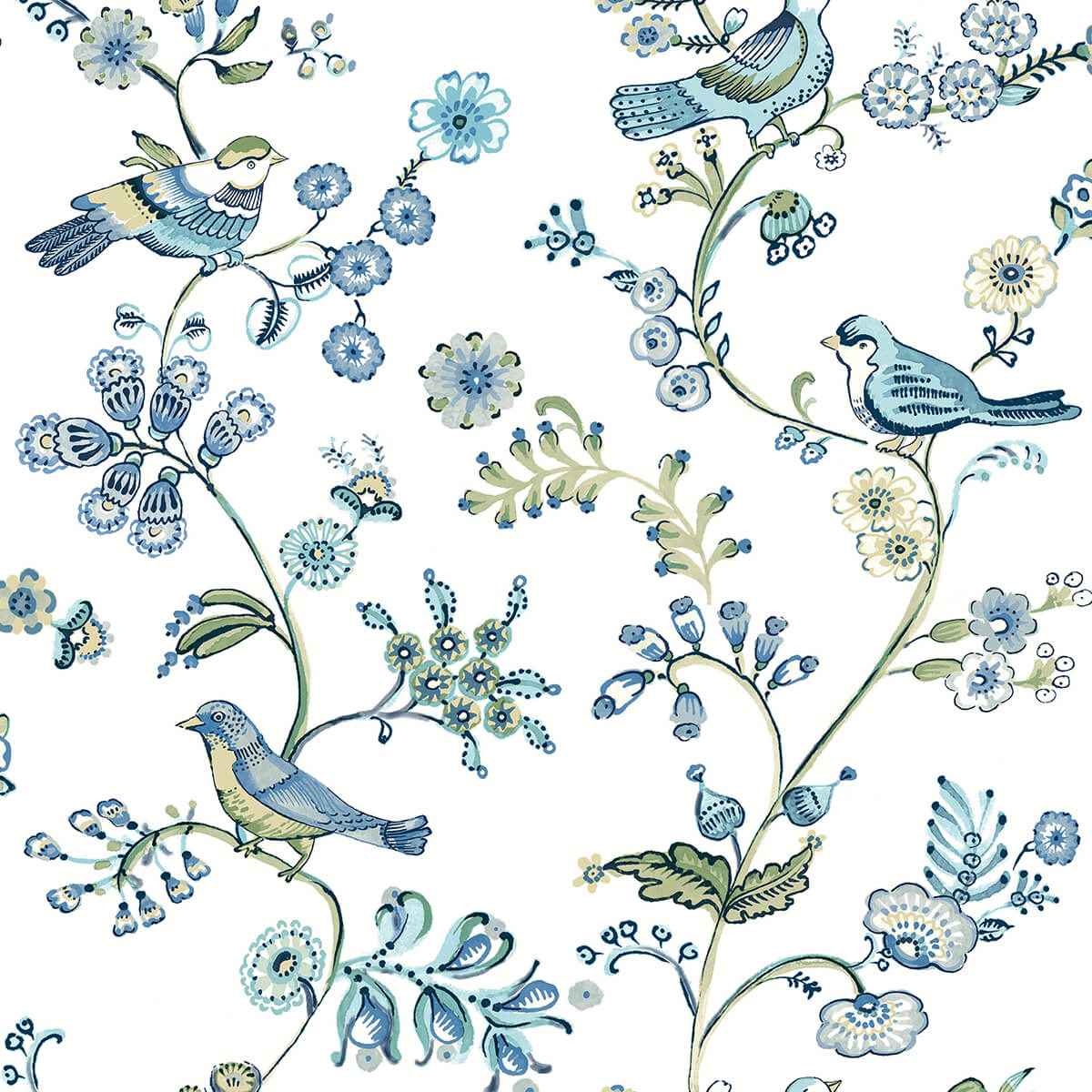 Jinjur Teal Bird Trail Wallpaper - York Wallcoverings - 3122-10802