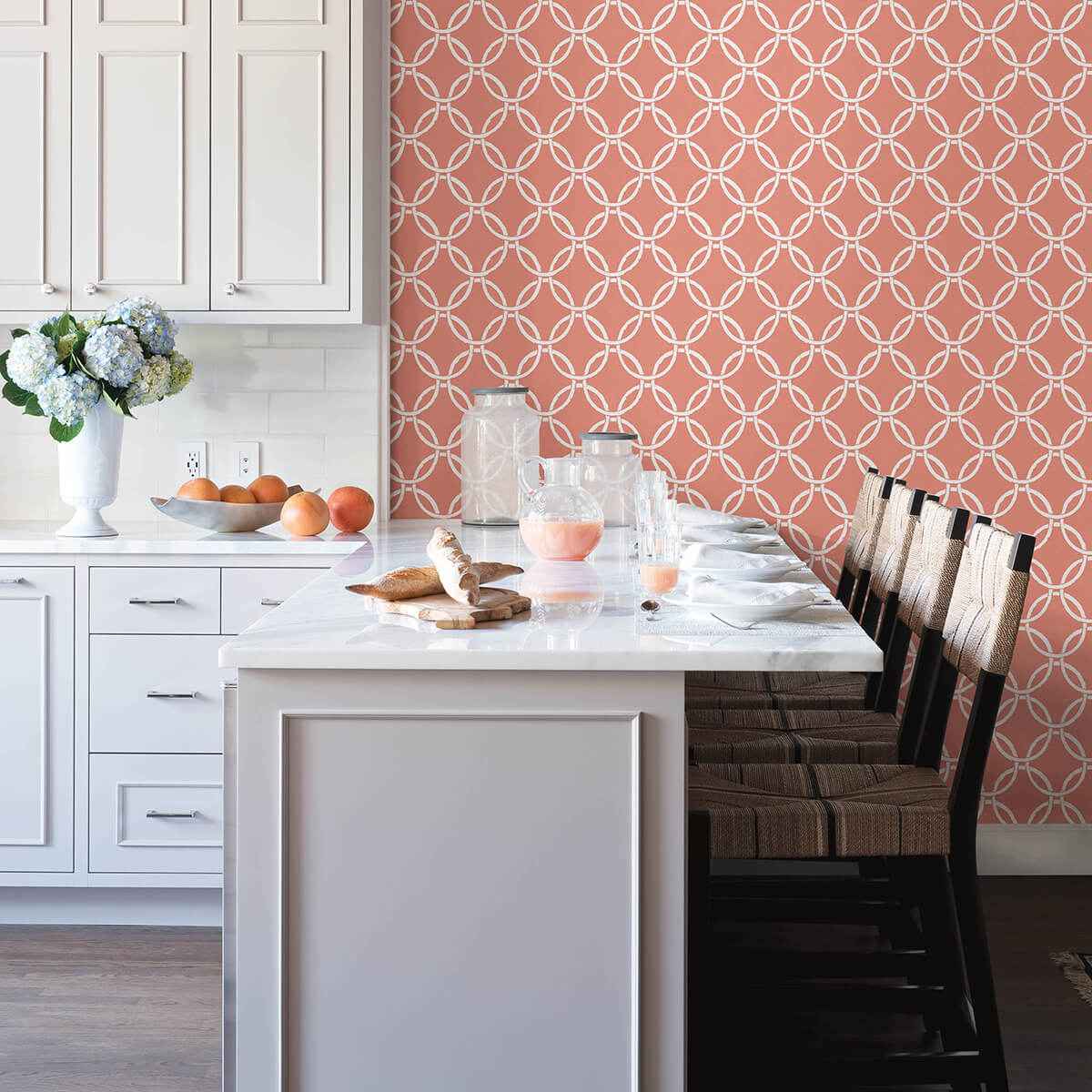 Quelala Coral Ring Ogee Wallpaper - York Wallcoverings - 3122-11001 - York Wallcoverings Wallpaper