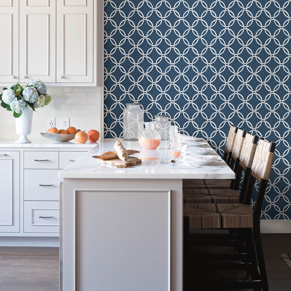 Quelala Navy Ring Ogee Wallpaper  | Brewster Wallcovering - The WorkRm