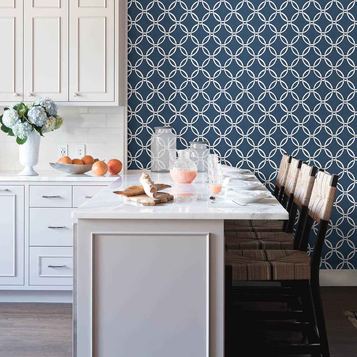 Quelala Navy Ring Ogee Wallpaper - York Wallcoverings - 3122-11002 - York Wallcoverings Wallpaper