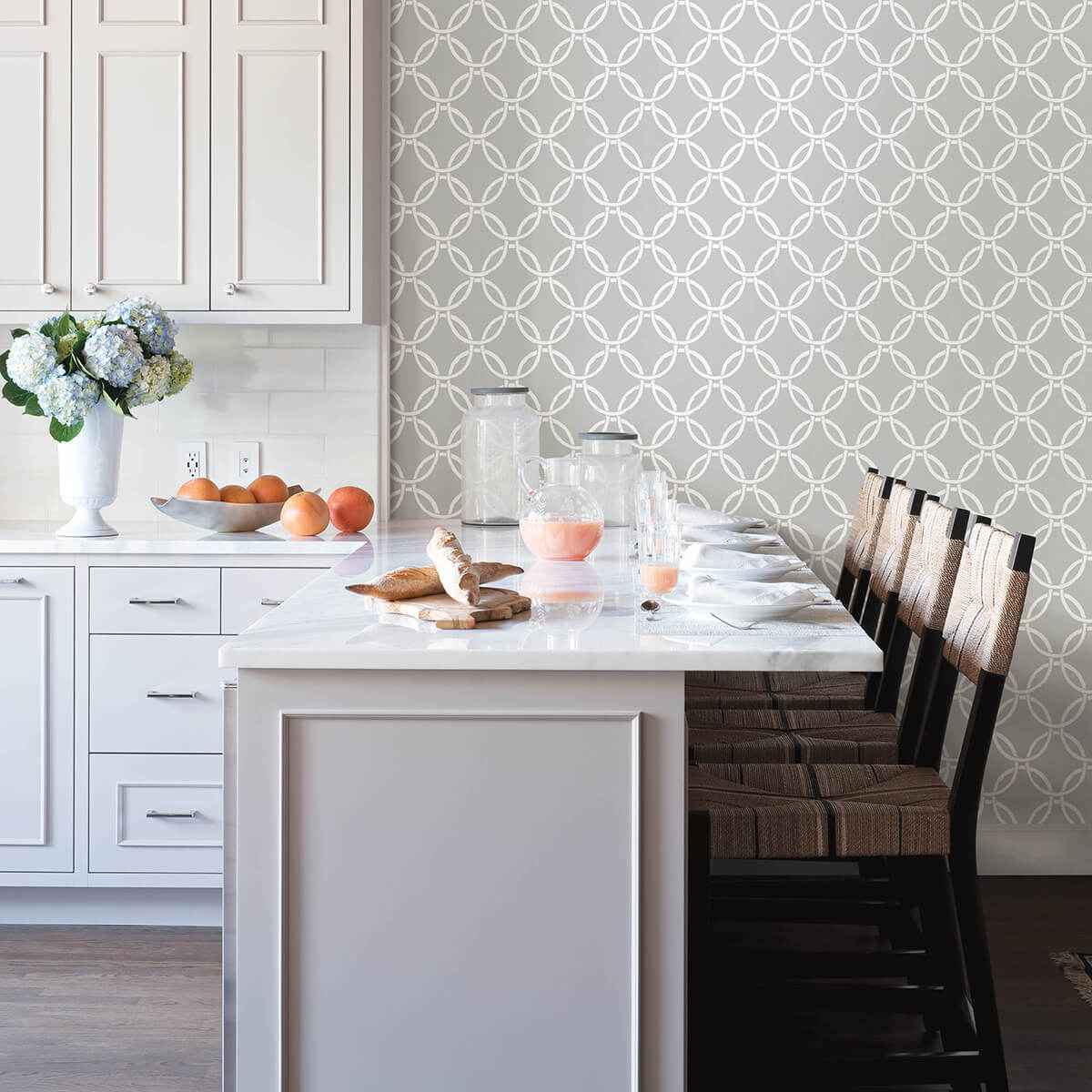 Quelala Grey Ring Ogee Wallpaper - York Wallcoverings - 3122-11030 - York Wallcoverings Wallpaper