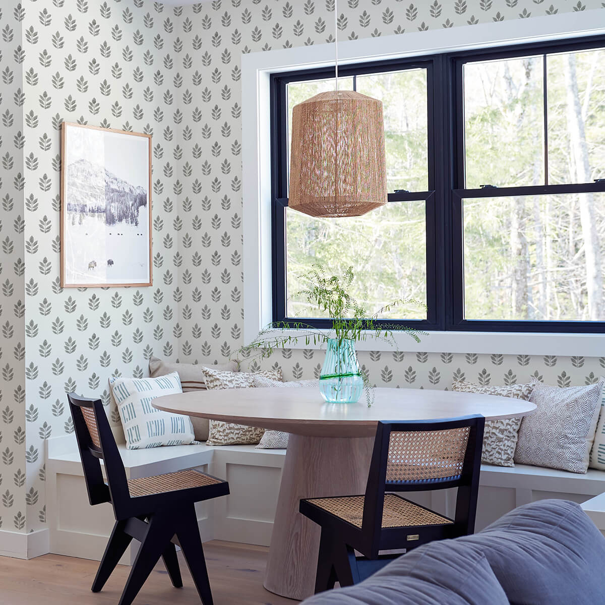 ervic-charcoal-leaf-block-print-wallpaper-york-wallcoverings-3122-11300 - York Wallcoverings Papel pintado