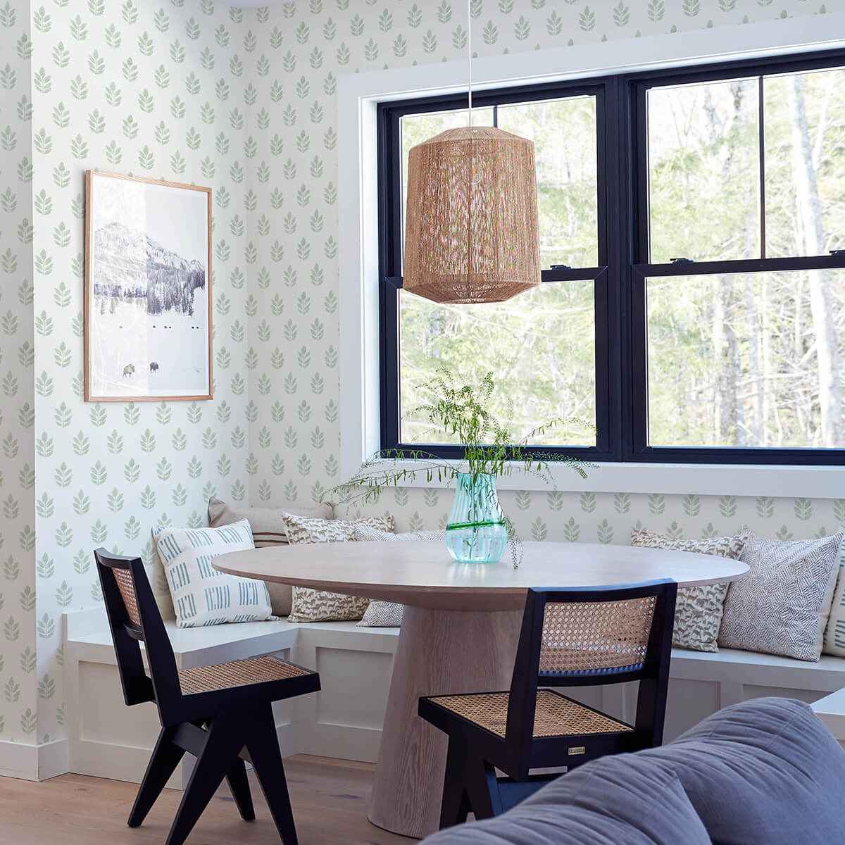 Ervic Green Leaf Block Print Wallpaper - York Wallcoverings - 3122-11304 - York Wallcoverings Wallpaper