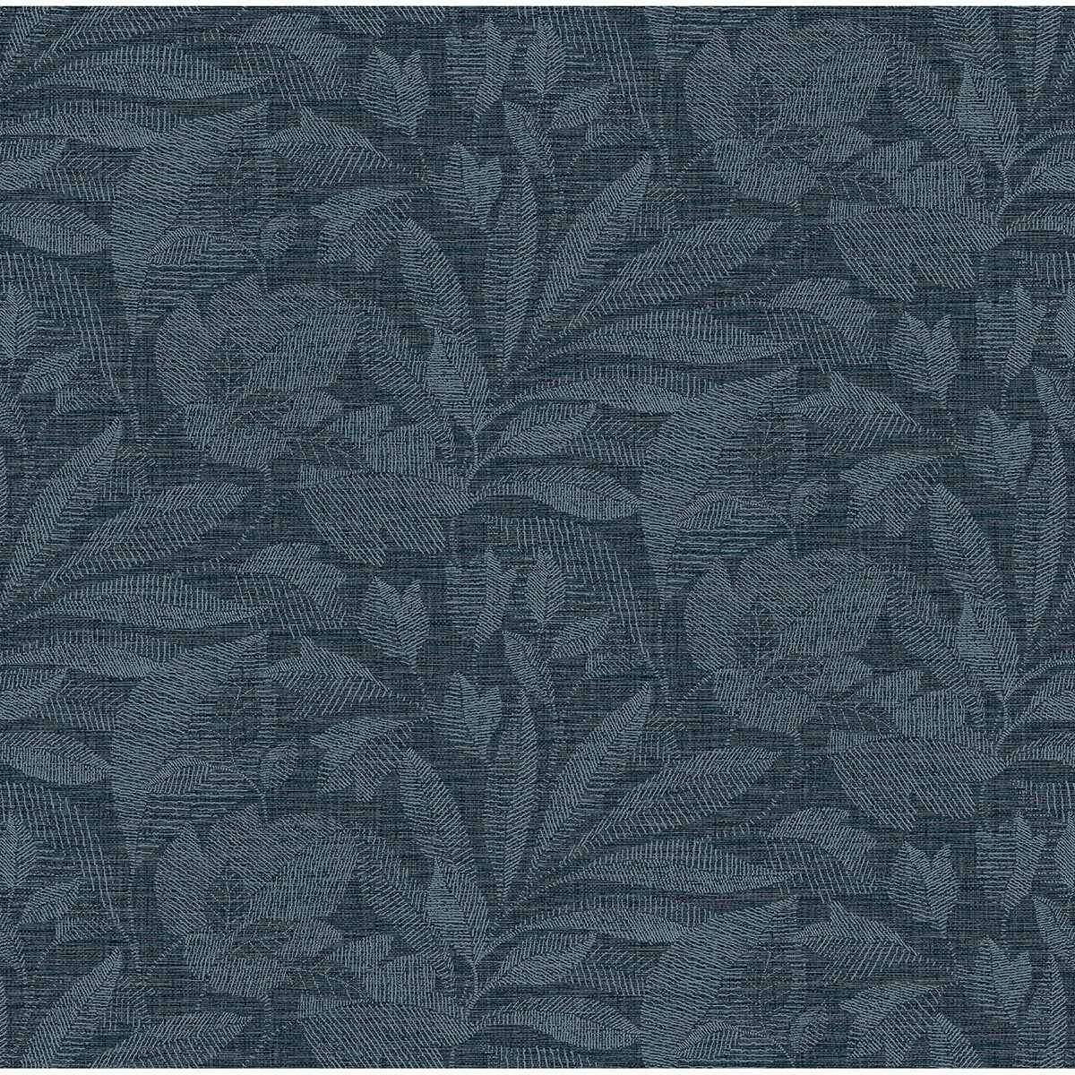 Lei Navy Etched Leaves Wallpaper - York Wallcoverings - 2971-86153