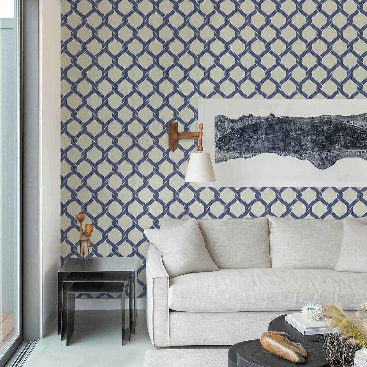 Payton Blue Hexagon Trellis Wallpaper - York Wallcoverings - 2971-86308 - York Wallcoverings Wallpaper