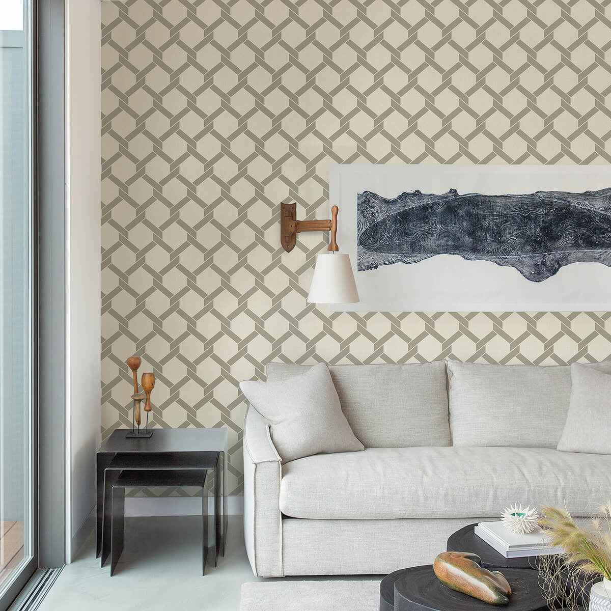 Payton Grey Hexagon Trellis Wallpaper - York Wallcoverings - 2971-86309 - York Wallcoverings Wallpaper