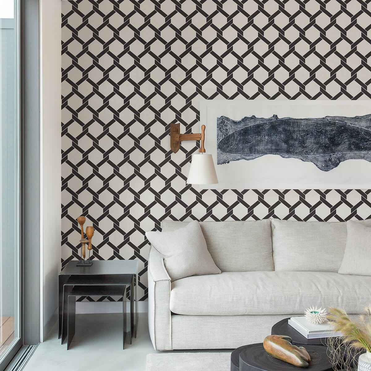 Payton Black Hexagon Trellis Wallpaper - York Wallcoverings - 2971-86310 - York Wallcoverings Wallpaper