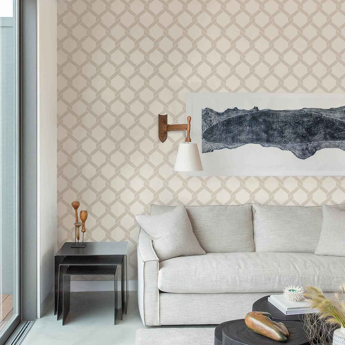 Payton Beige Hexagon Trellis Wallpaper - York Wallcoverings - 2971-86311 - York Wallcoverings Wallpaper