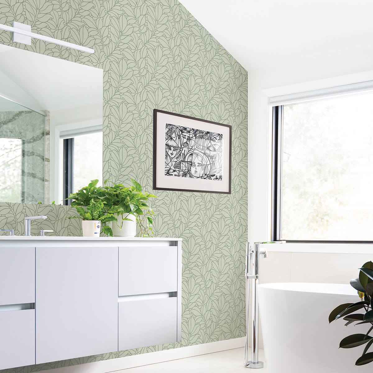 Coraline Green Leaf Wallpaper - York Wallcoverings - 2971-86320 - York Wallcoverings Wallpaper