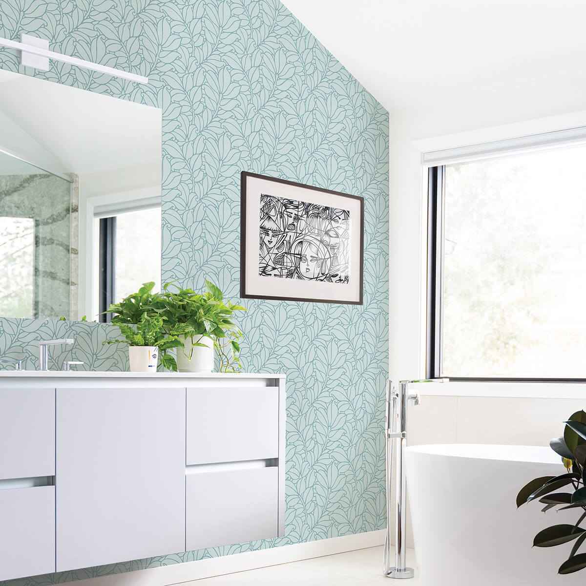 Coraline Teal Leaf Wallpaper - York Wallcoverings - 2971-86321 - York Wallcoverings Wallpaper