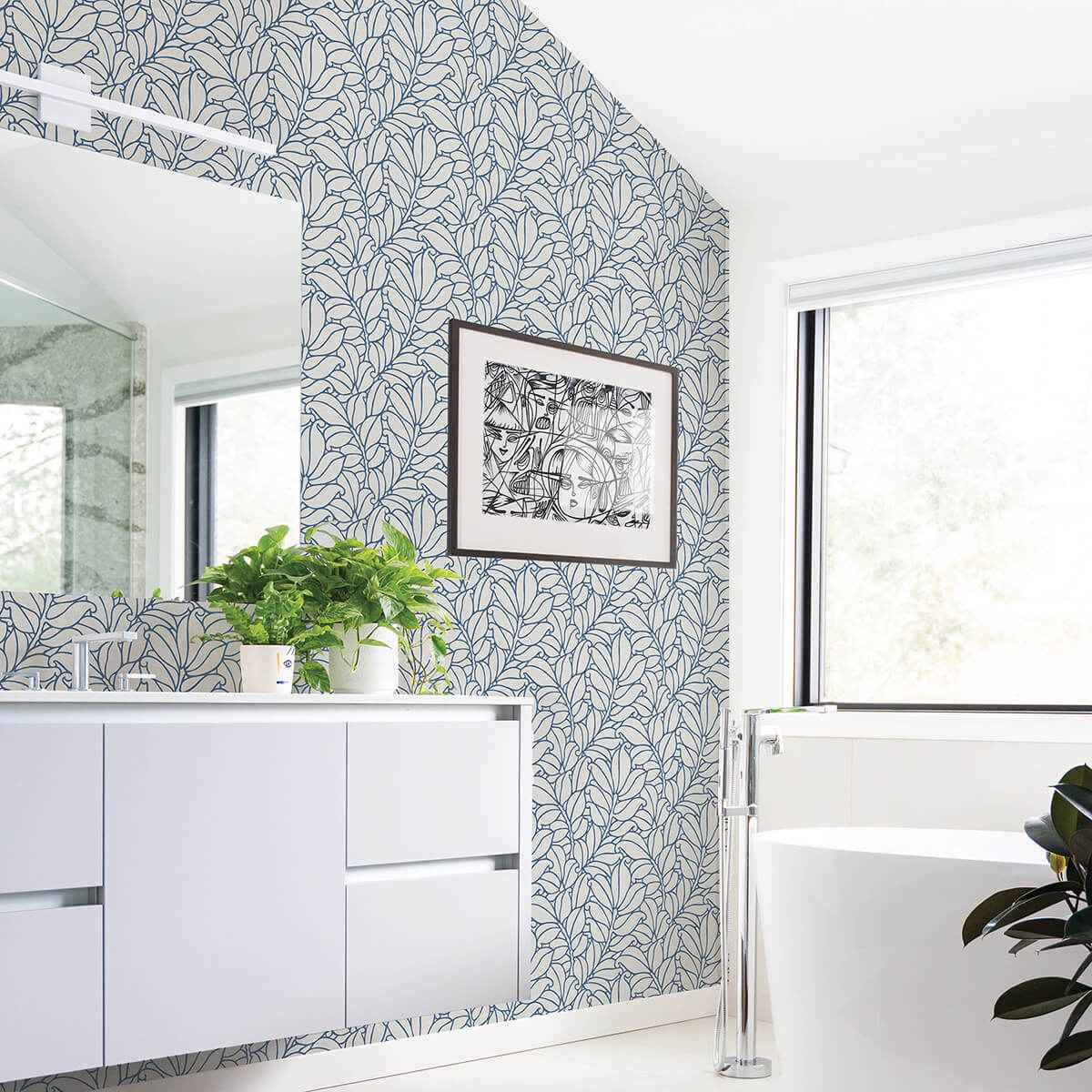 Coraline Blue Leaf Wallpaper - York Wallcoverings - 2971-86323 - York Wallcoverings Wallpaper