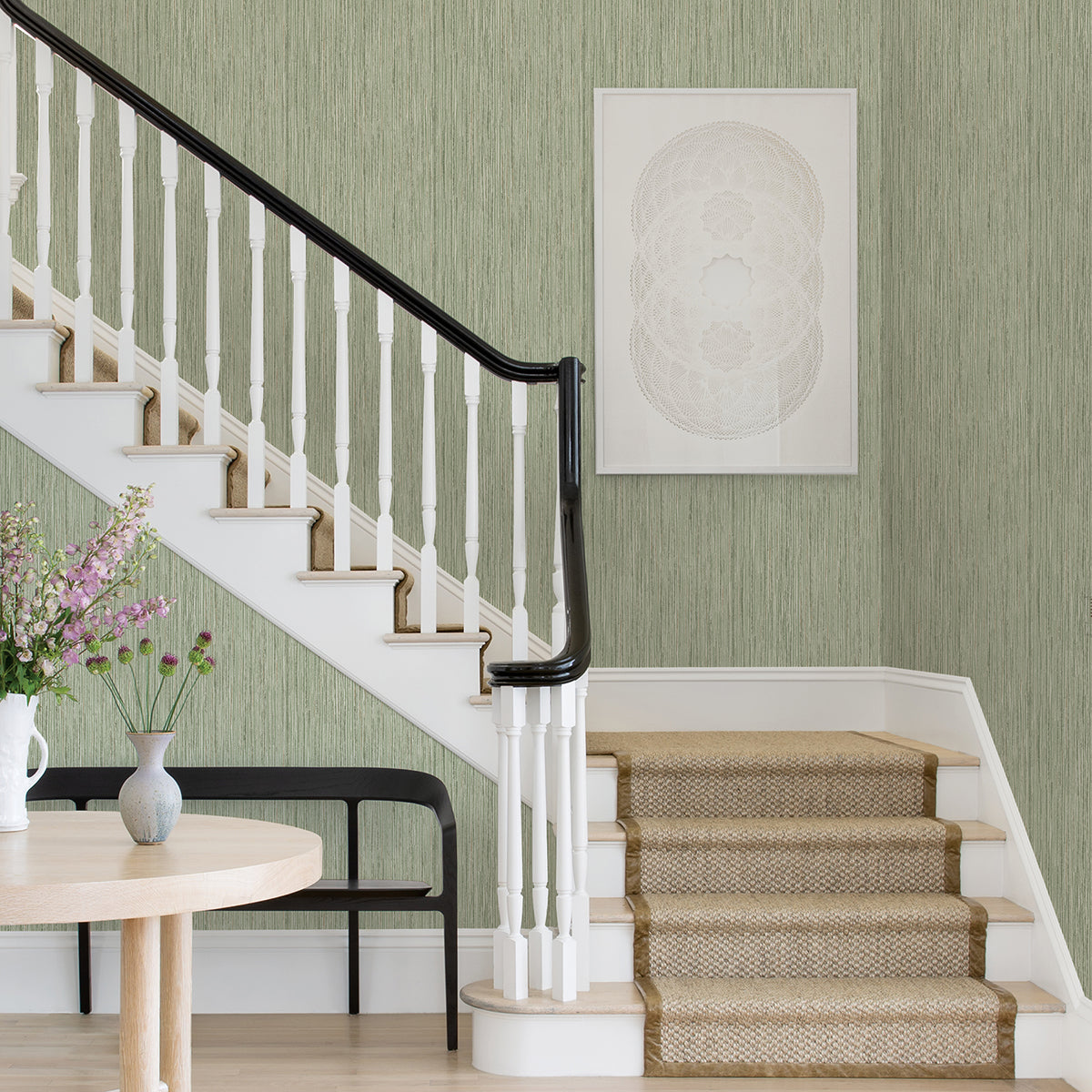 Justina Green Faux Grasscloth Wallpaper - Brewster Wallcovering