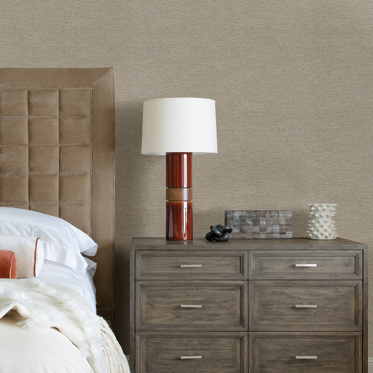 Jordan Taupe Faux Tweed Wallpaper - Brewster Wallcovering